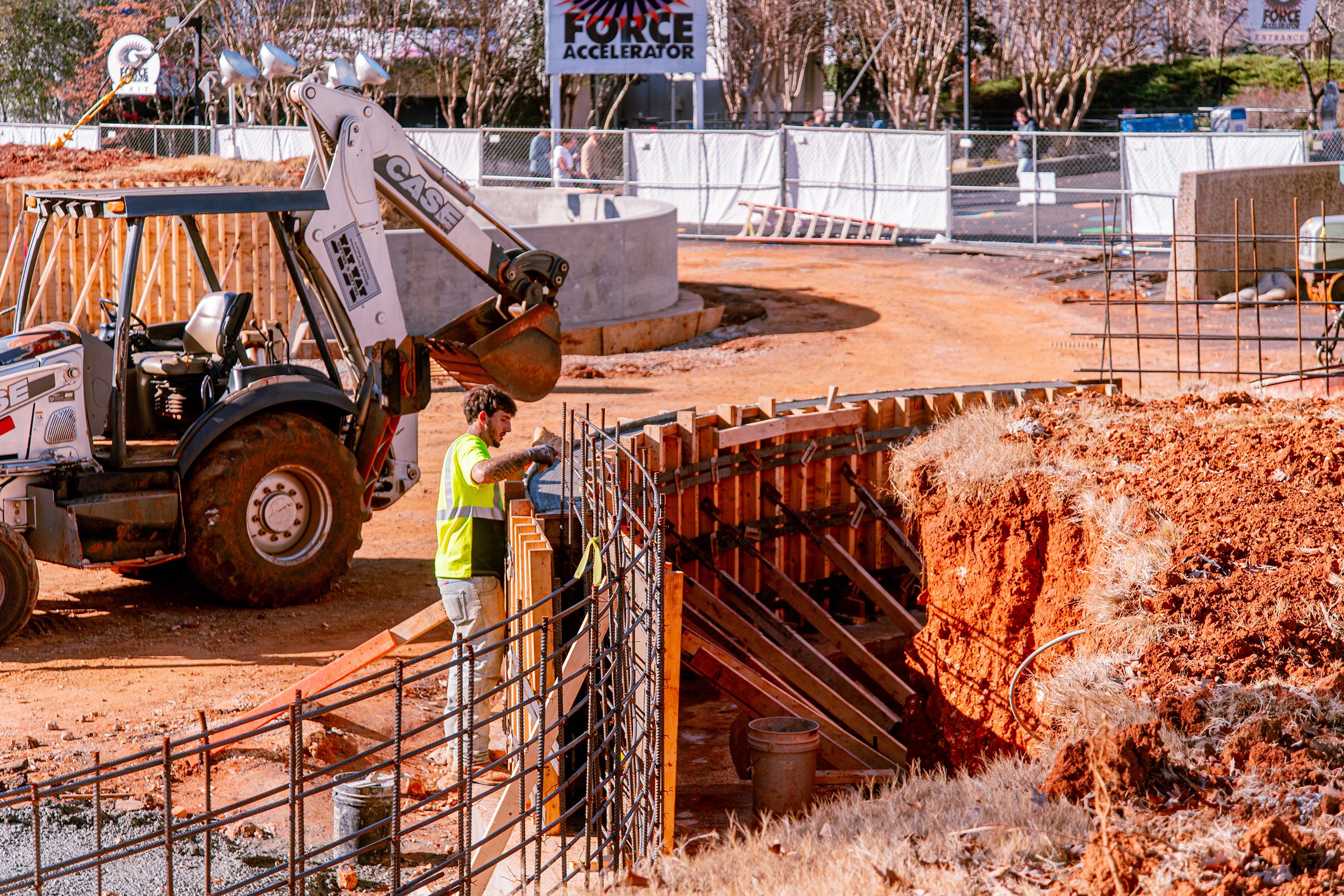 Wall construction underway at Rocket park.