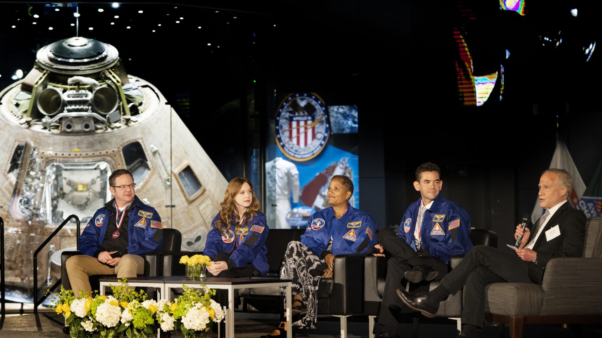 The crew of Inspiration4 participate in a panel discussion.