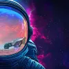 HERC logo of a vehicle reflected in an astronaut helmet